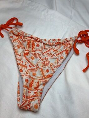 Women’s Orange Money Print Tie-Side Bikini Bottom